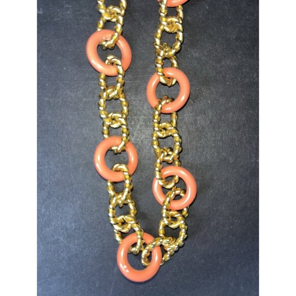 Vintage KJL Kenneth Jay Lane Simulated Coral Gold Tone Jumbo Chain Necklace 15" - Picture 11 of 13